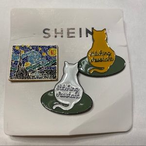 SHEIN | Jewelry | Nwt Starry Night Van Gogh Cat Metal Pins Stitching |  Poshmark
